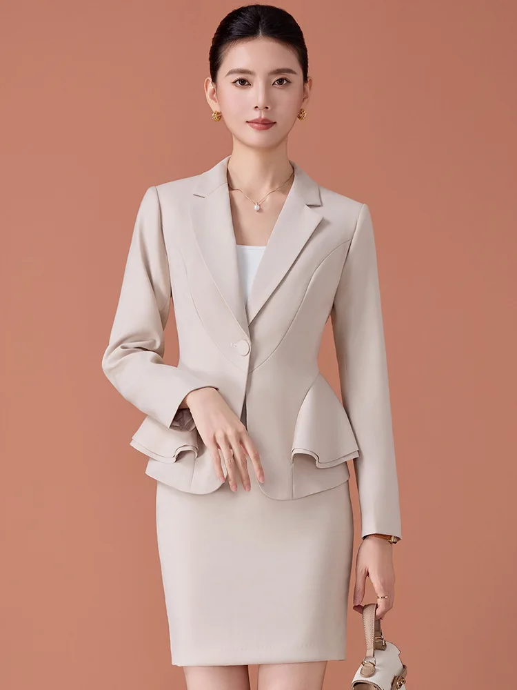 

Apricot Suit Set for Women Spring and Autumn New Beauty Salon Medical Beauty Front Desk Professional Wear Beauty Consultant Work