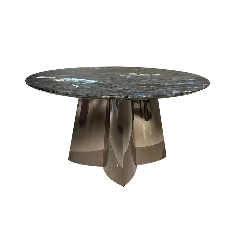 Natural luxury stone dining table round light luxury high-end marble round table with turntable villa home