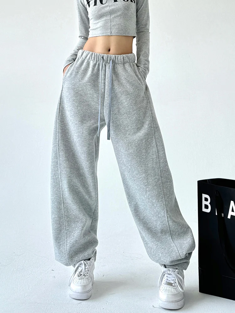 클래식 다용도 화이트 스포츠 팬츠 여성용 가을 신상 슬레 커프드 캐주얼 루즈 와이드 레그 팬츠