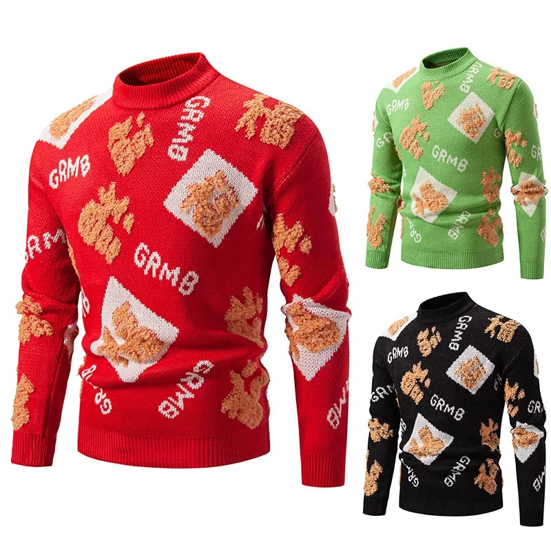 

Men's Knitted Sweater Large Size Casual Long Sve f High Collar Warm Polyester Fiber Faionable Basic Sle 2024 Autumn...