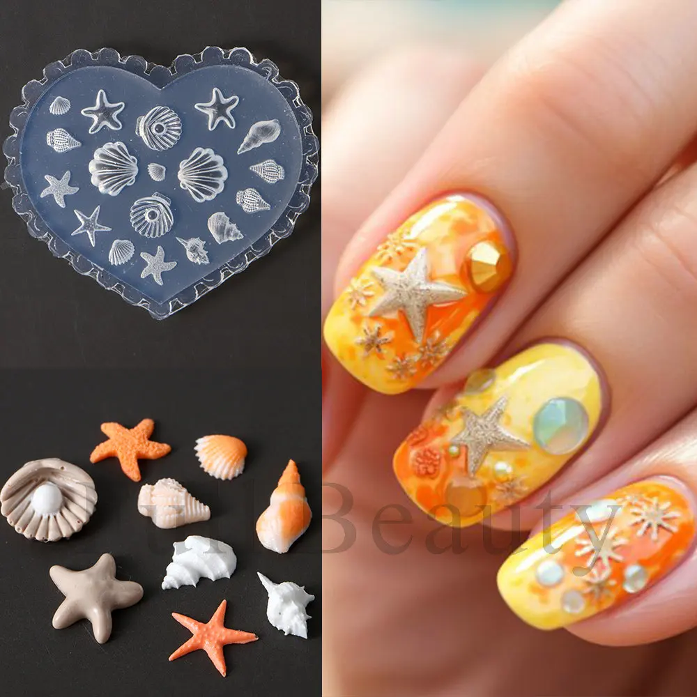 1pc Tulip Sea Shell Rabbit Goldfish Starfish 3D Acrylic Nail Mold Nail Decorations DIY  Silicone Manicure Mold Nail Art Mold