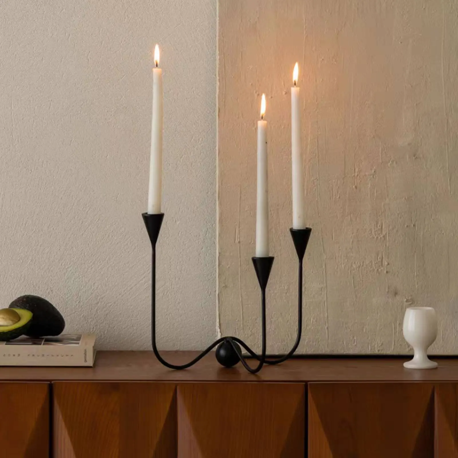 Minimalist Iron Candelabra Light Luxury Black 3-Arm Candle Holder Nordic Black Candle Stand Stable Construction for Dining Table view 6