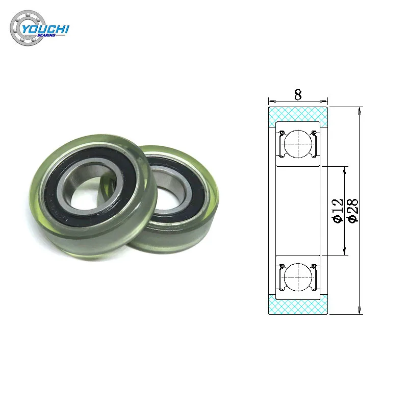 100pcs PU690128-8 12x28x8mm PU Coated Roller with 6901RS Bearing OD 28mm Polyurethane Covered Door & Window Plastic Bearings