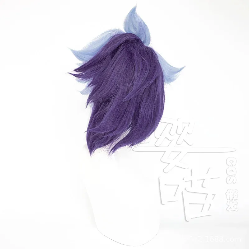 

LOL Star Guardian Akali Blue Purple Women Cosplay Wigs with Ponytail Heat Resistant Synthetic Hair for Halloween Costume Part DS