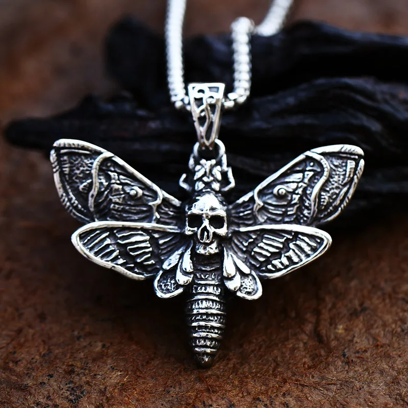 Beier  Death Head Skull Butterfly Moth Pendant necklace For Man Stainless Steel Punk good detail Animal Jewelry BP8-599