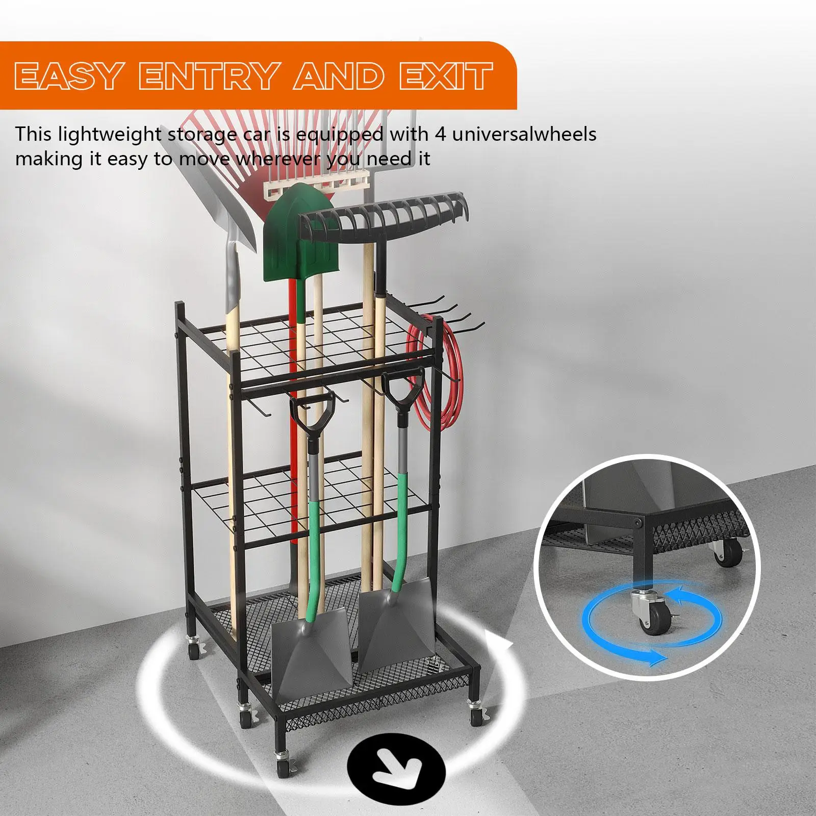 Garden Tool Organizer Garden Tools Storage Rack with Wheels Multipurpose Storage Organization for for Shed Organization