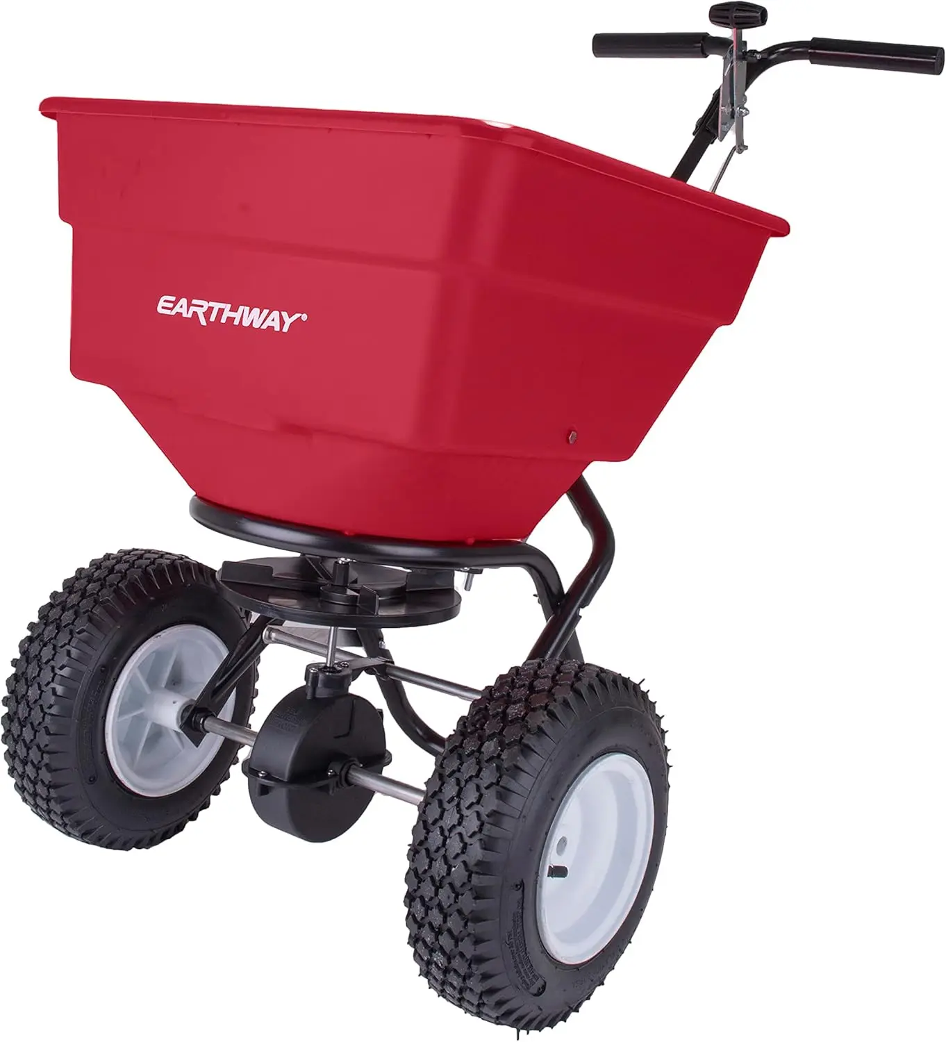 2170 Commercial 100 LB Broadcast Fertilizer Spreader. Red, Heavy-Duty Walk-Behind Push Garden Seeder with Adjustable Dr