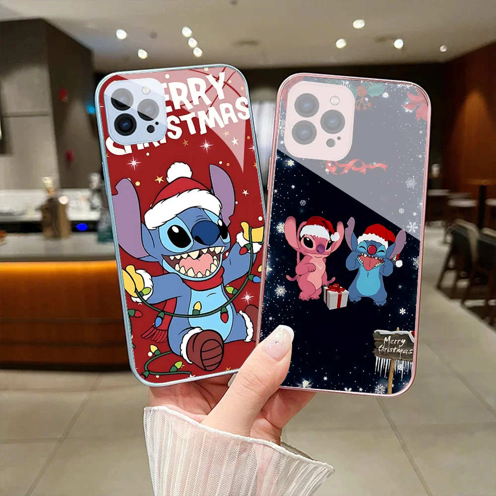 D-Disney-Stitch Christmas Phone Case For IPhone 15 14 13 12 Mini 11 Pro Max X XS XR 6 7 8 SE Plus Glass Hard Cover