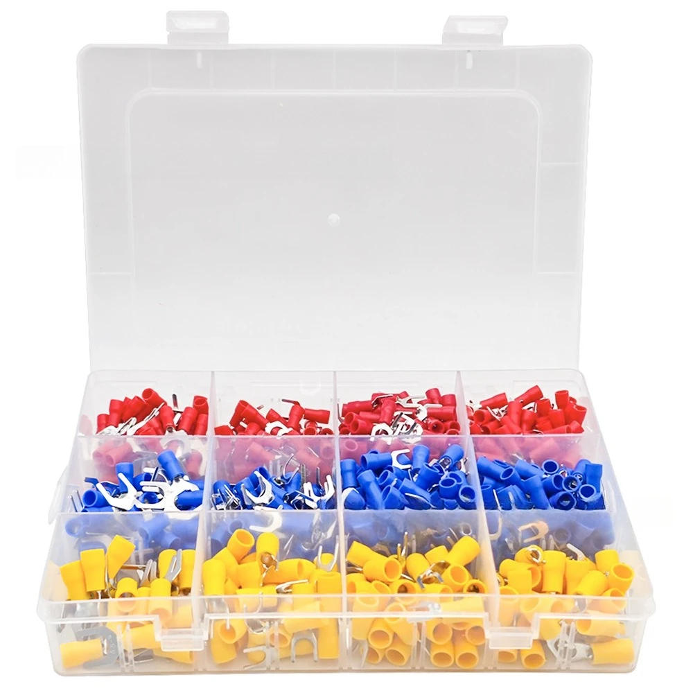 610PCS SV1.25-8 U-Type Spade Crimp Terminal Kit, Pre-insulated Fork Electrical Wire Connectors Assortment