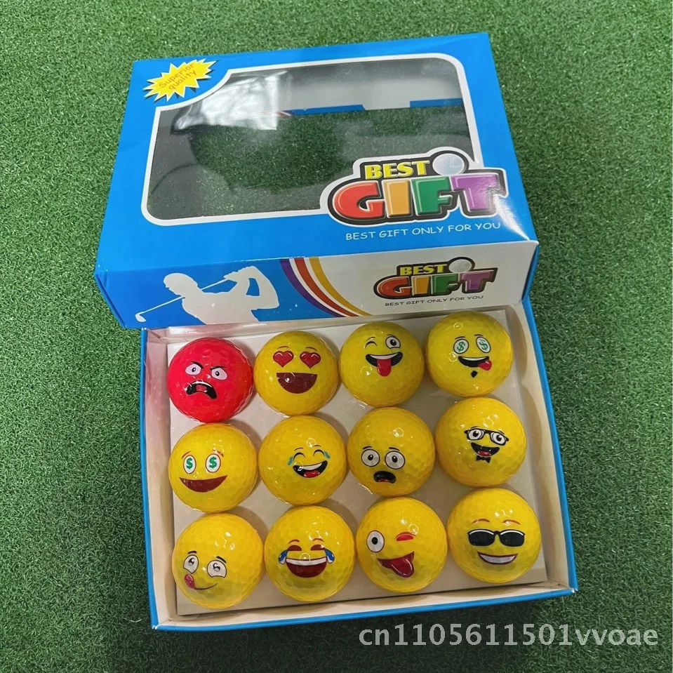 12 قطعة كرة جولف هدية صندوق ملون الكرتون نمط التعبير كرات المطاط الاصطناعي غطاء Surlyn مرونة عالية الرياضة هدية #5