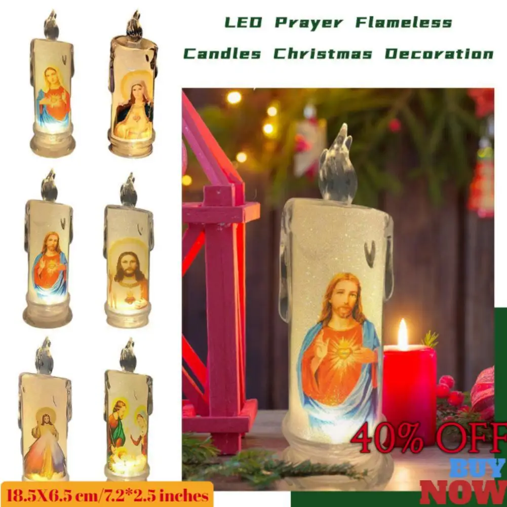 NEW Electric Candles LED Devotion Prayer Candle Holy Night Lamp Electric Prayer Party Faux Flameless Pillar Candle Gift Light