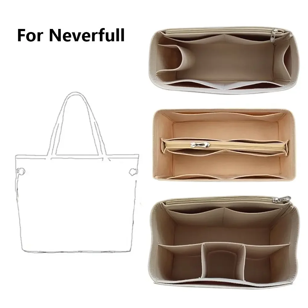 ネバーフル シンプル フェルト ハンドバッグ インサートバッグ バッグサポート ポータブル パースライナー マルチポケット ストレージ オーガナイザー バッグオーガナイザー