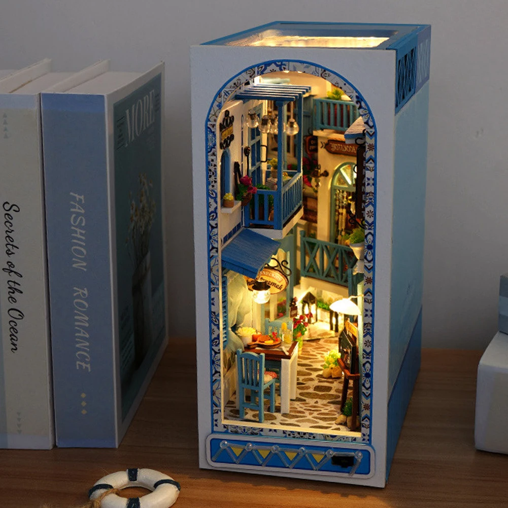 

DIY Wooden Book Kit Creative House 3D Assembly Model With LED Light Home Bookshelf Decoration Gift For Teens Adults