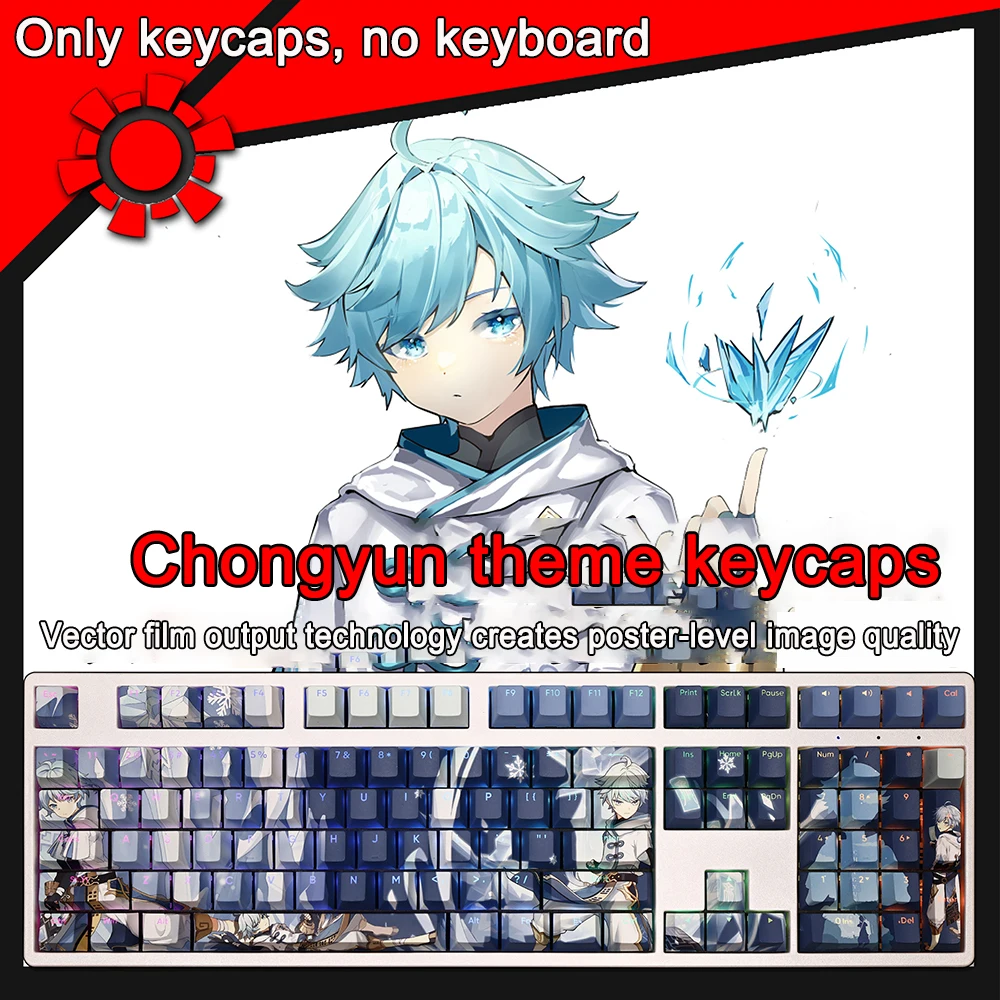 

108 Keys Genshin Impact Keycaps Chongyu PBT Dye Subbed Cherry Backlit Keycap Anime Gaming Key Caps For ANSI 61 87 104 108 Layout