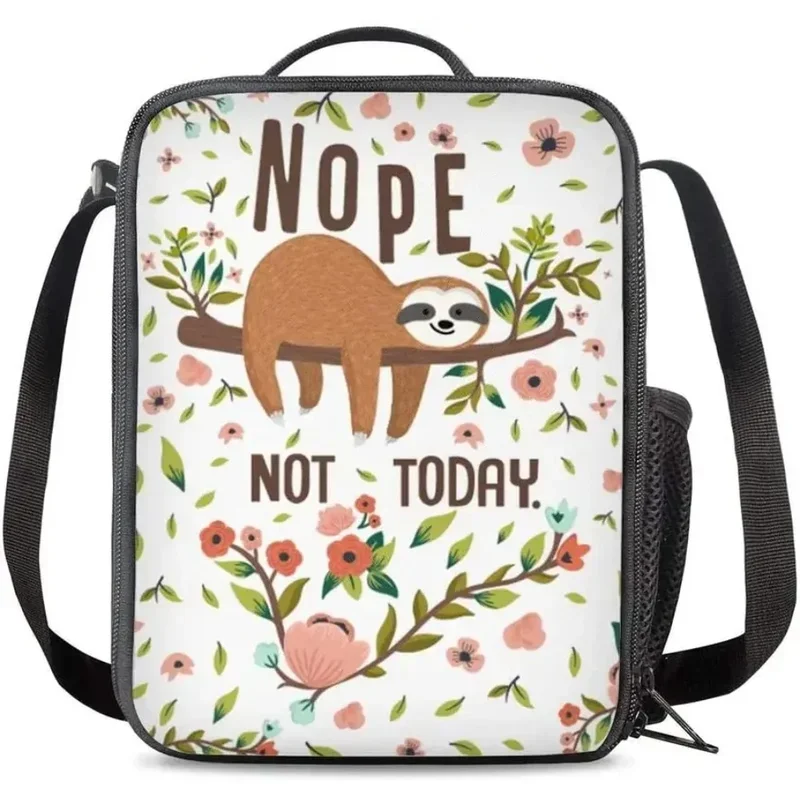 

Not Today Lazy Sloth Kids Lunch Box Childrens Insulated Lunch Bag with Zipper Shoulder Strap Cooler Lunch Tote for Boys Girls