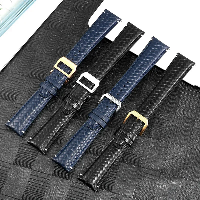 Watch Band for IWC Pilot Series Curved End Woven Leather Watchband for Omega Genuine Cowhide Bracelet 20mm 22mm