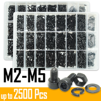 Black 2500P Hex Socket Head Screws Set M2 M2.5 M3 M4 M5 M6 DIN912 12.9 Allen Screw Nut Steel Button Head Socket Cap Bolt Nuts