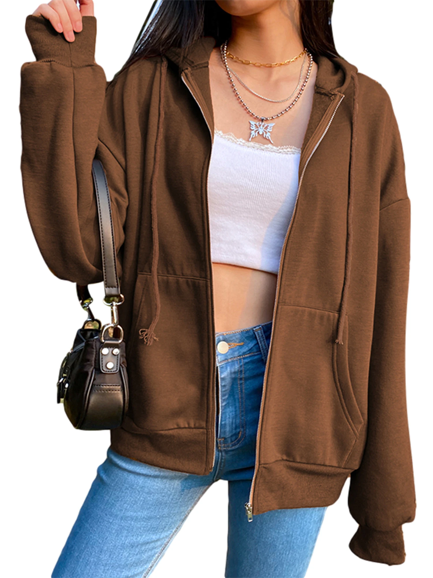 معطف نسائي أنيق بغطاء للرأس بأكمام طويلة مع سحاب إغلاق وتفاصيل جيب أنيقة بتصميم كلاسيكي بلون موحد #2