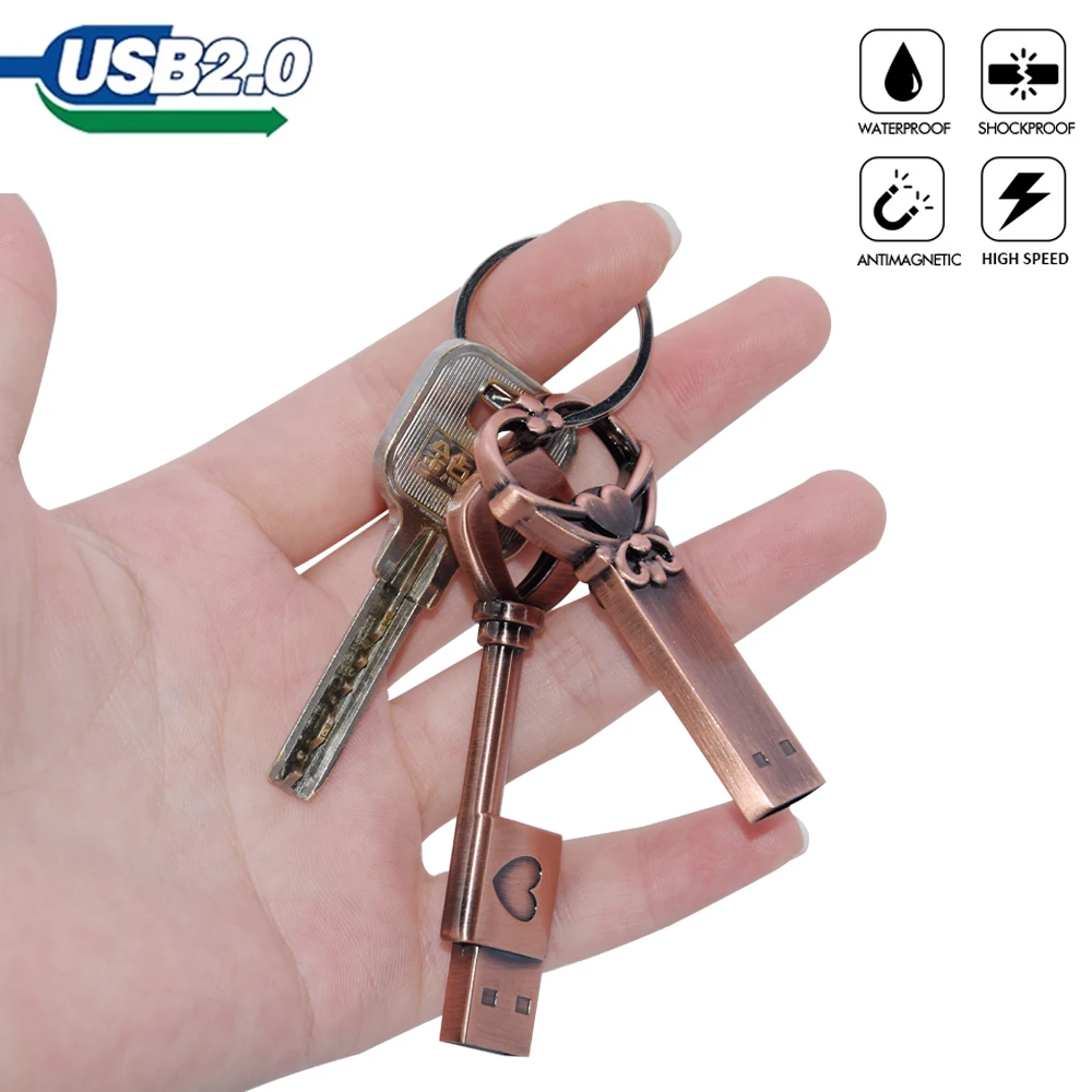 10 unids/lote de unidad flash usb con forma de corazón de amor de cobre, unidad flash de 4gb, 8gb, 32gb, 64gb, llaves de metal, memoria Stick, regalo de boda