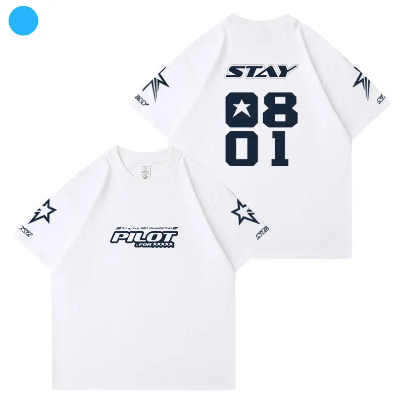 男性と女性のためのパイロットスーツ,Tシャツ,スウェットパンツ,kpop,綿,Vネック,ファンへのギフト,子供と夏の贈り物,5つのスター