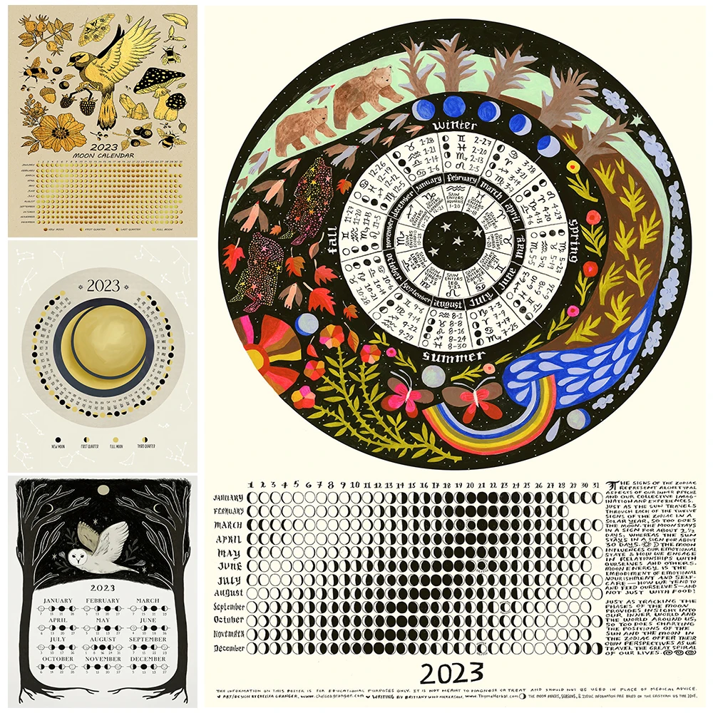 

2023 Moon Phases Chart Witch Art Prints Lunar Calendar 2023 And Wheel Of The Year Abstract Witchcraft Poster Print Art Decor