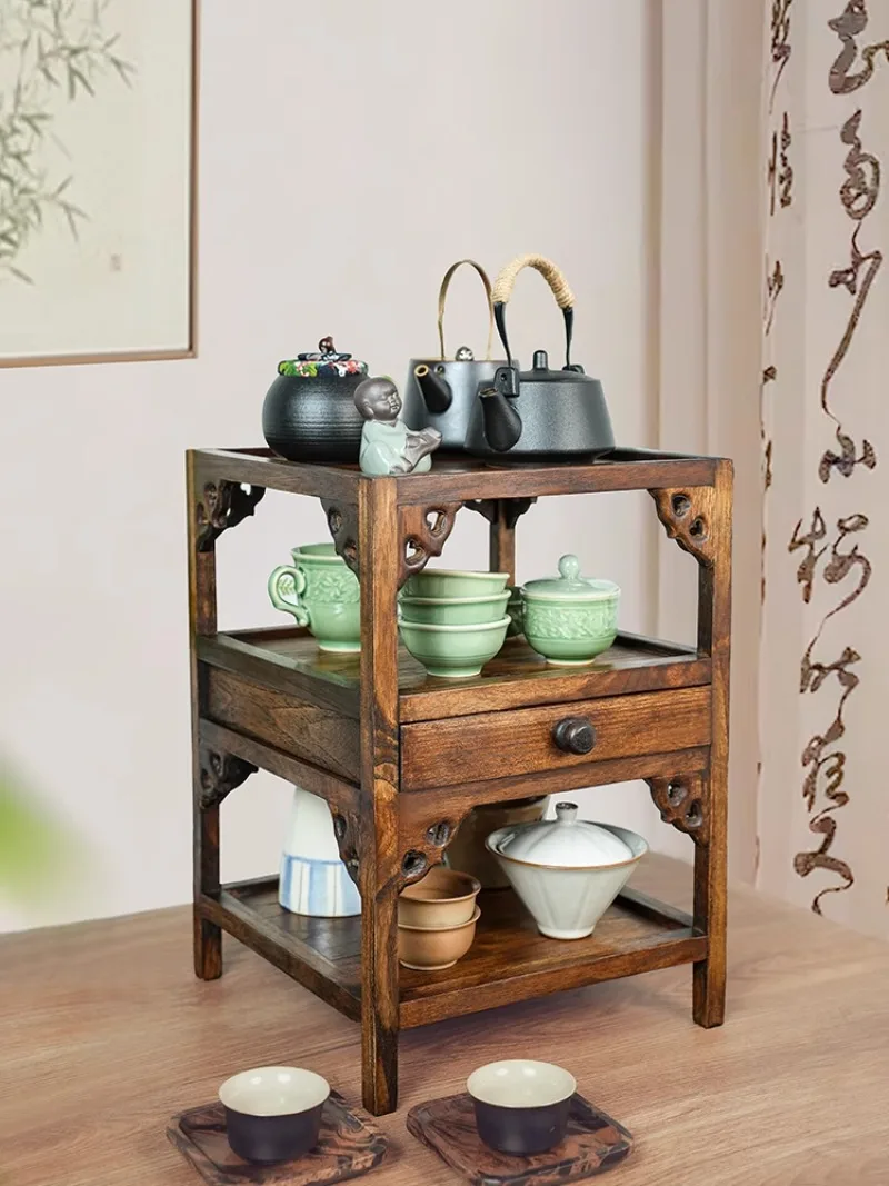 

Tea table countertop table rack Double-layer teapot rack Zisha pot rack cup tea set storage
