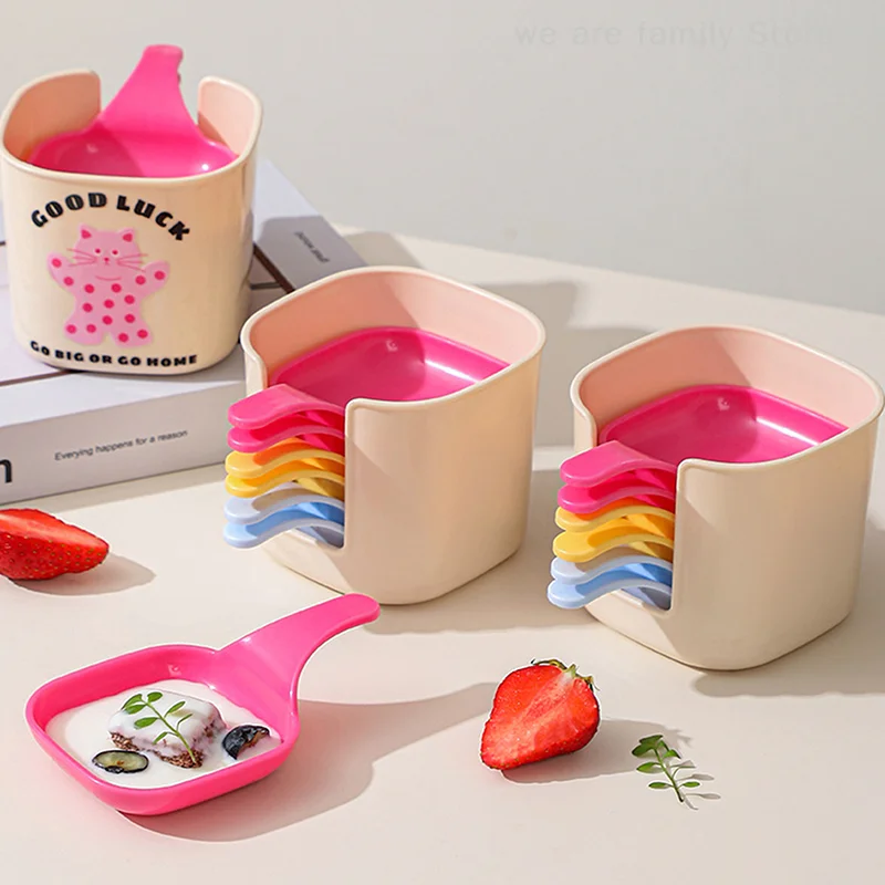 6 sztuk kolorowych plastikowych kwadratowych talerzy z pudełkiem Talerz z kością Talerz deserowy wielokrotnego użytku Odpowiedni do rodzinnej restauracji piknikowej na kempingu