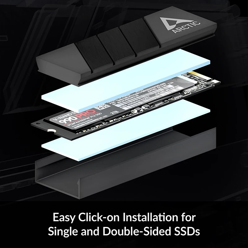 مبرد مبدد حرارة ARCTIC M2 Pro باللون الأسود لـ M.2 2280 SSD، متوافق مع أجهزة الكمبيوتر ووحدات التحكم في الألعاب، لأجهزة SSD المزدوجة والأحادية الجانبية