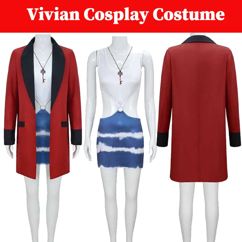 

1990 Movie Pretty Woman Vivian Cosplay Roleplay Costume Red Coat Necklace Clothing Fantasia Dress Outfits Halloween Party Suits