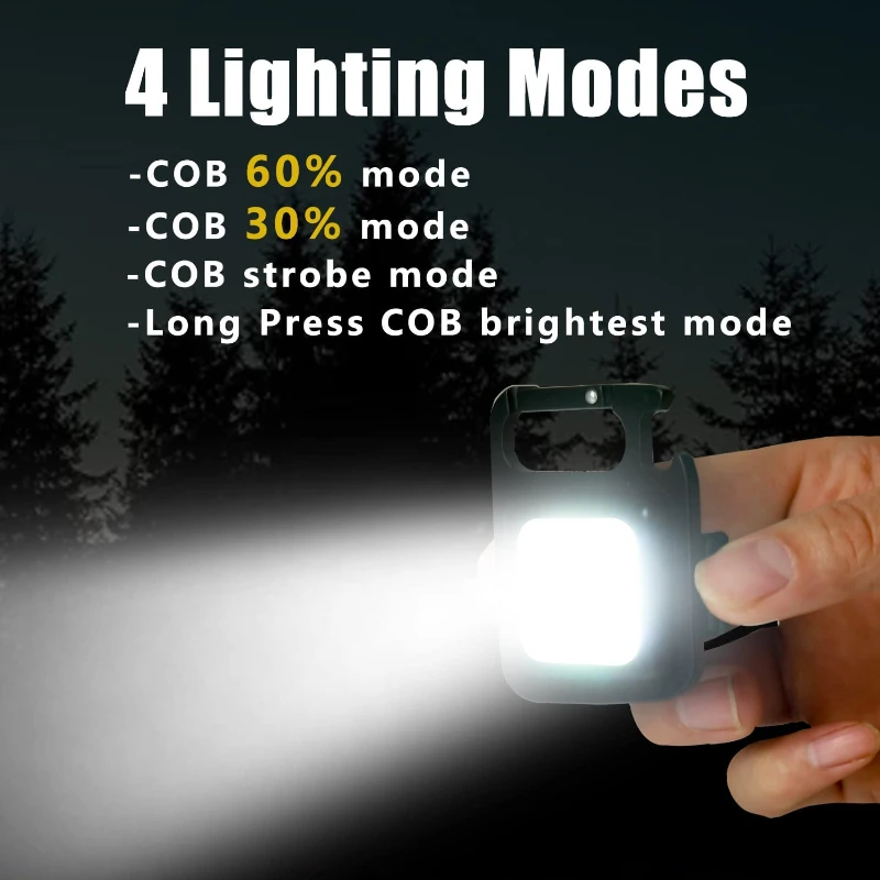 Mini lampe de travail LED COB multifonctionnelle, porte-clés, lampe torche Portable Rechargeable, plein air, Camping, tire-bouchon