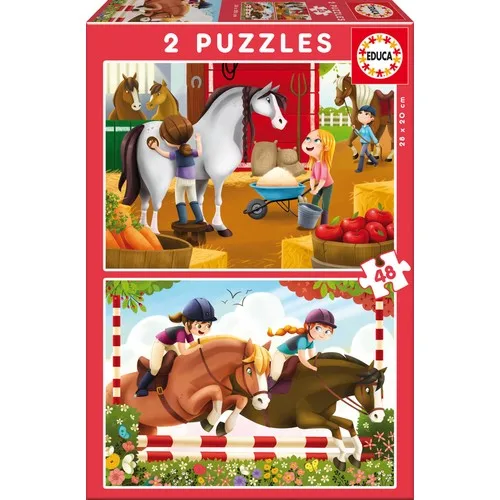 Educa Puzzle Horse Grooming 2X48 Piece Cardboard Puzzle