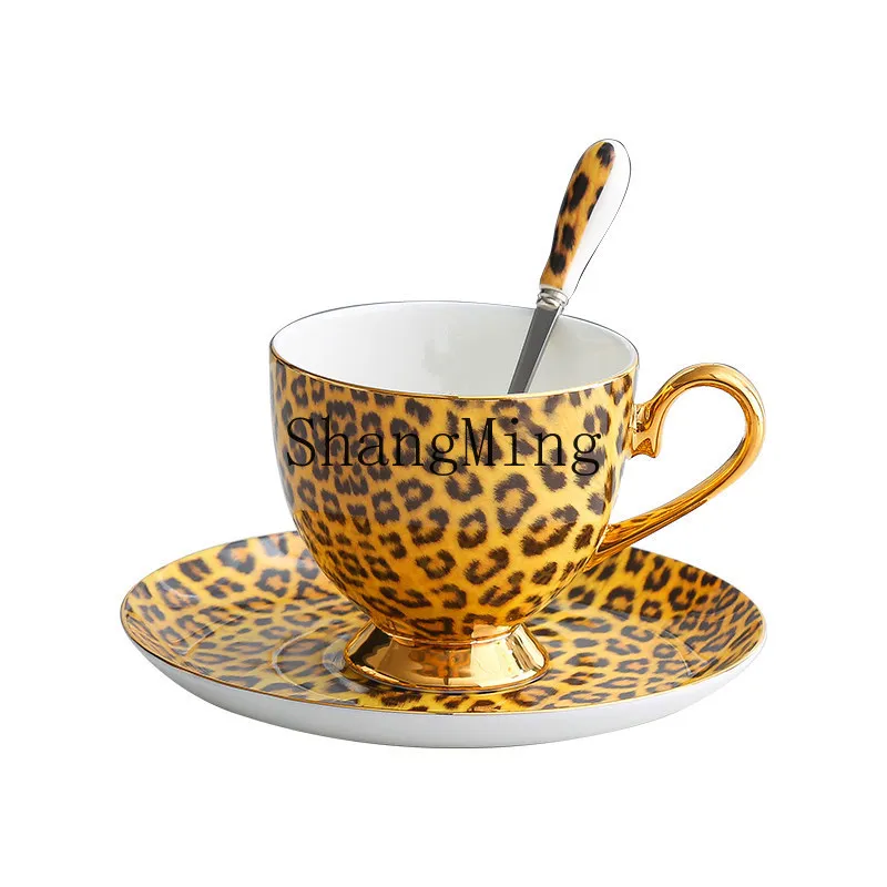 

PYH light luxury beast pie leopard print bone china coffee cup saucer spoon mug large pot western tableware