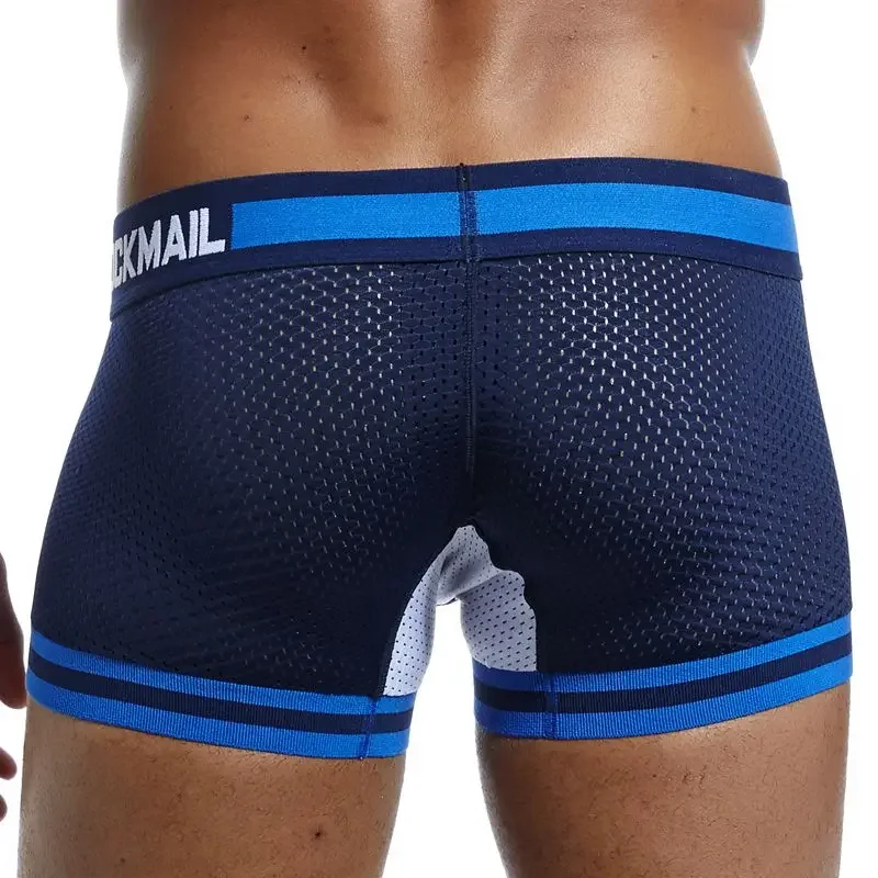 JOCKMAIL Brand Men Mesh Underwear Boxers calzoncillos hombre Gay Sleepwear Cueca Boxer Breathable Crotch Cotton Panties shorts