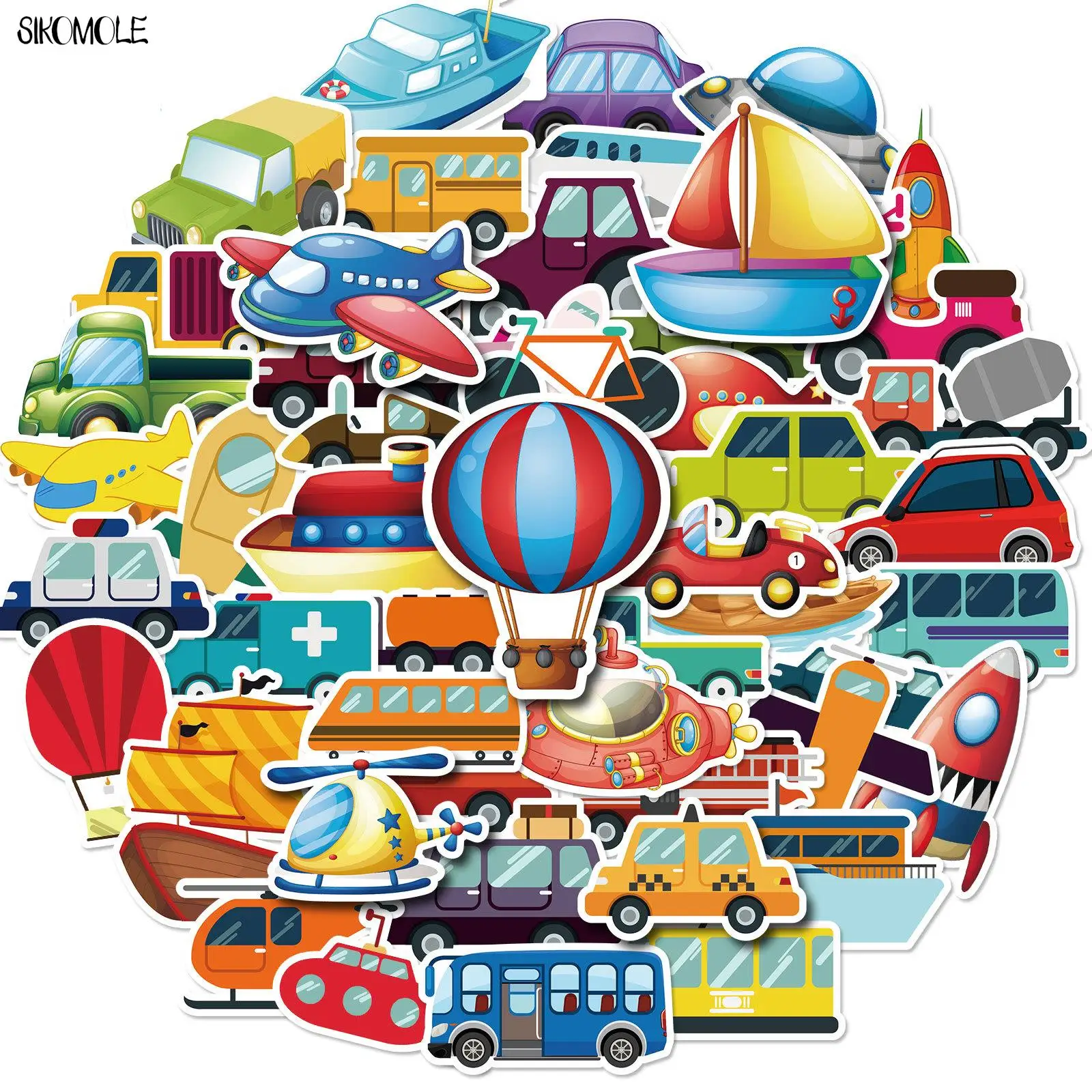 

10/30/50PCS Cartoon Vehicle Stickers Kawaii Hot Air Balloon Puzzle DIY Kid Toys Car Plane Ship Laptop Decals Graffiti Sticker F5