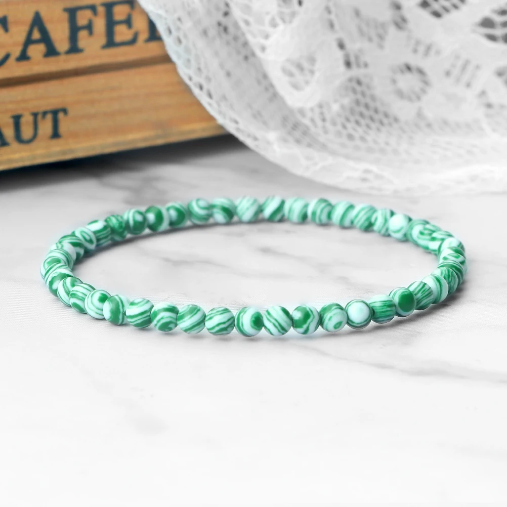 Mini 4mm Natural Stone Round Beads Bracelet for Women Charm Green Blue Malachite Bangles Fashion Elastic Bangles Friendship Gift
