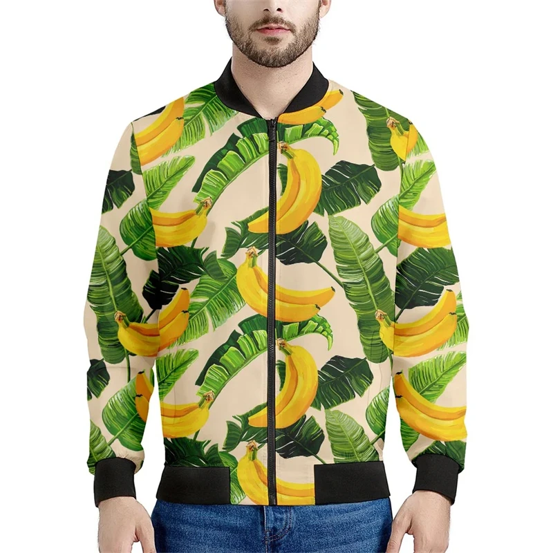 New Hawaiian Flower Zipper Jacket Men 3d Printed Tropic Plants Pattern Bomber Sweatshirts Tops Long Sleeves Oversized Coats Top