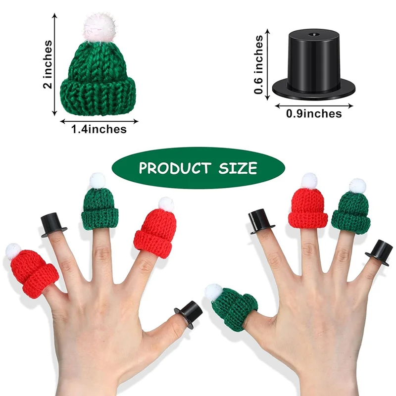 B47B-32PCS قبعات صغيرة للدمية تتضمن 16 قبعات سانتا الحياكة الصغيرة و16 قبعة عيد الميلاد البلاستيكية السوداء قبعات بلاستيكية مصغرة