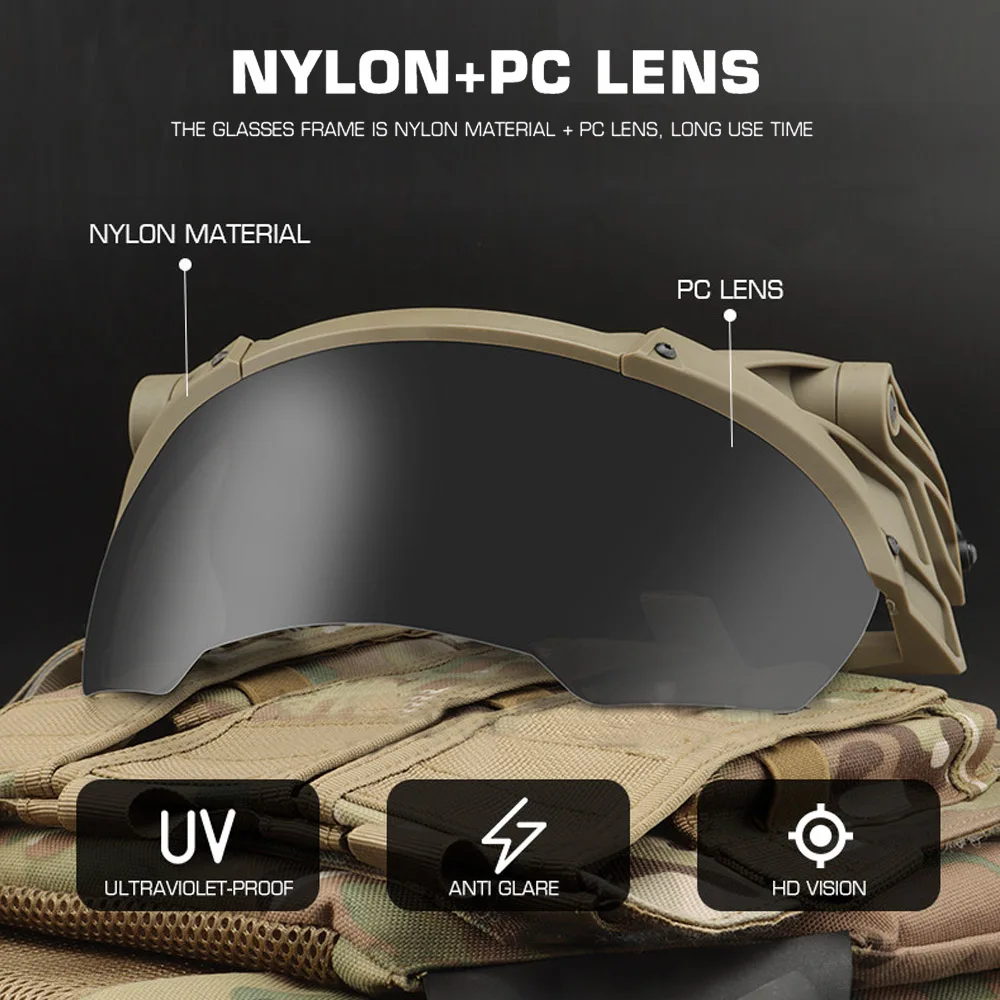 Hunting UV Protective Goggles with Adjustable Lens TActical Airsoft Windproof Eye Protective FAST Helmet Goggles Outdoor Glasses