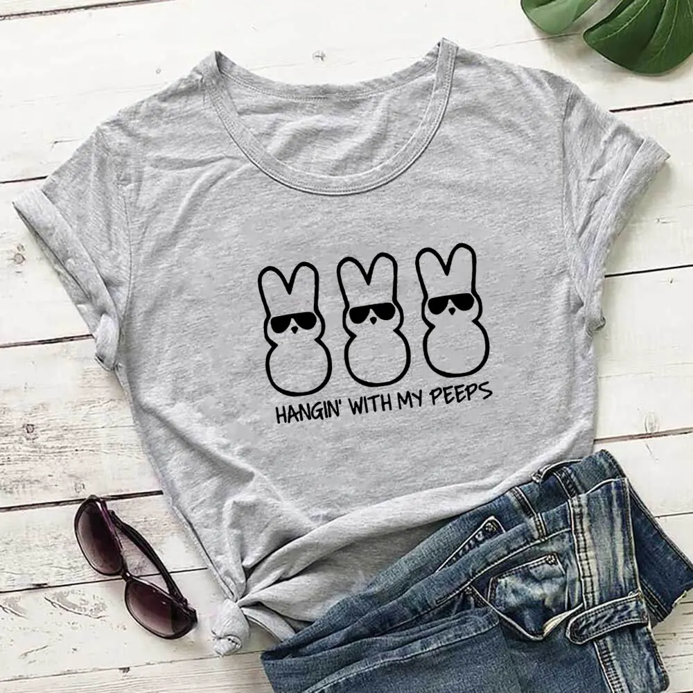 Hanging With My Peeps New Arrival 100%Cotton Women Tshirt Unisex Funny Summer Casual Short Sleeve Top Tee Easter Shirt