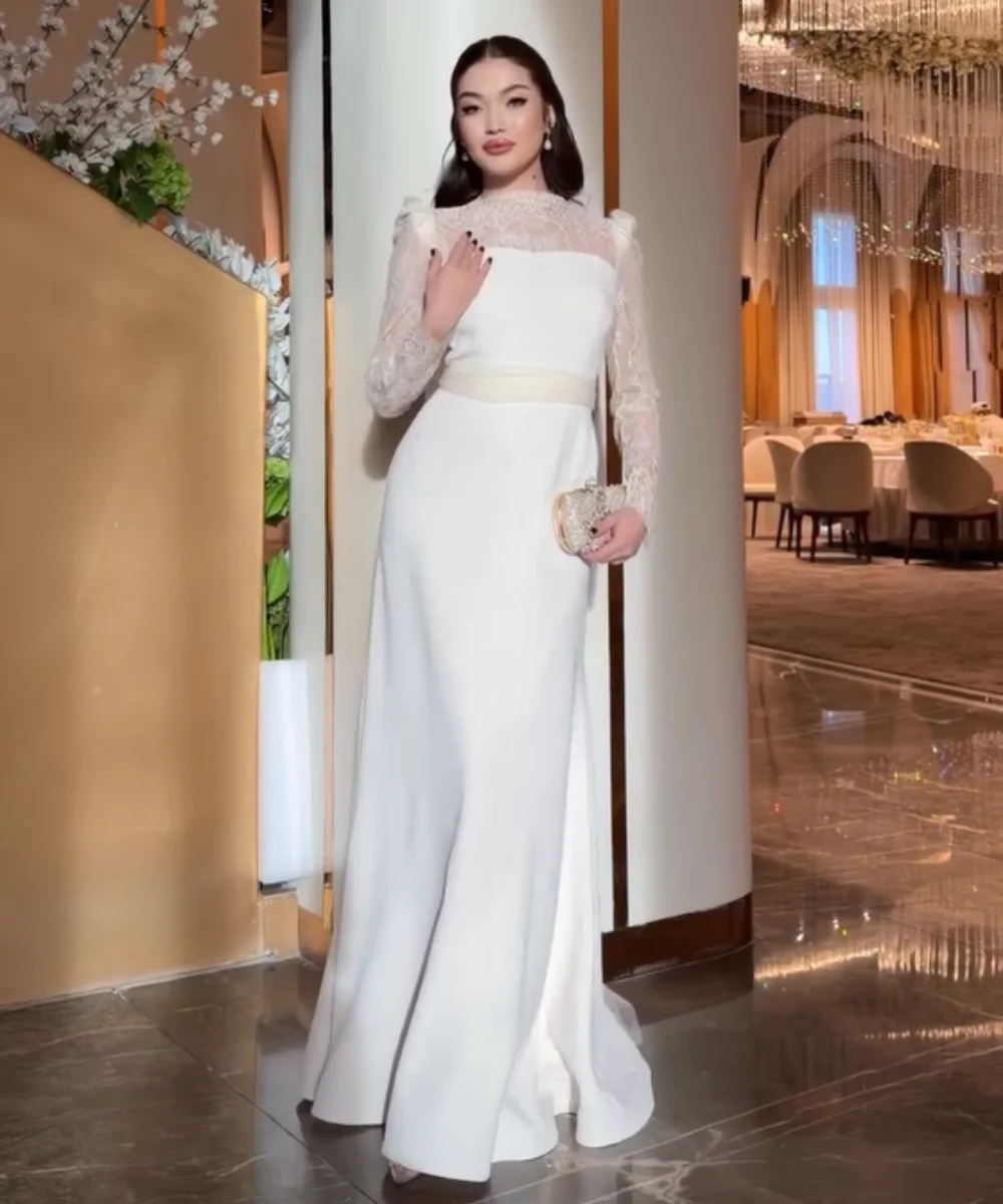 Abiti da ballo lunghi con collo alto a sirena con fiocco in jersey stile moderno personalizzato, taglie disponibili per feste di lusso