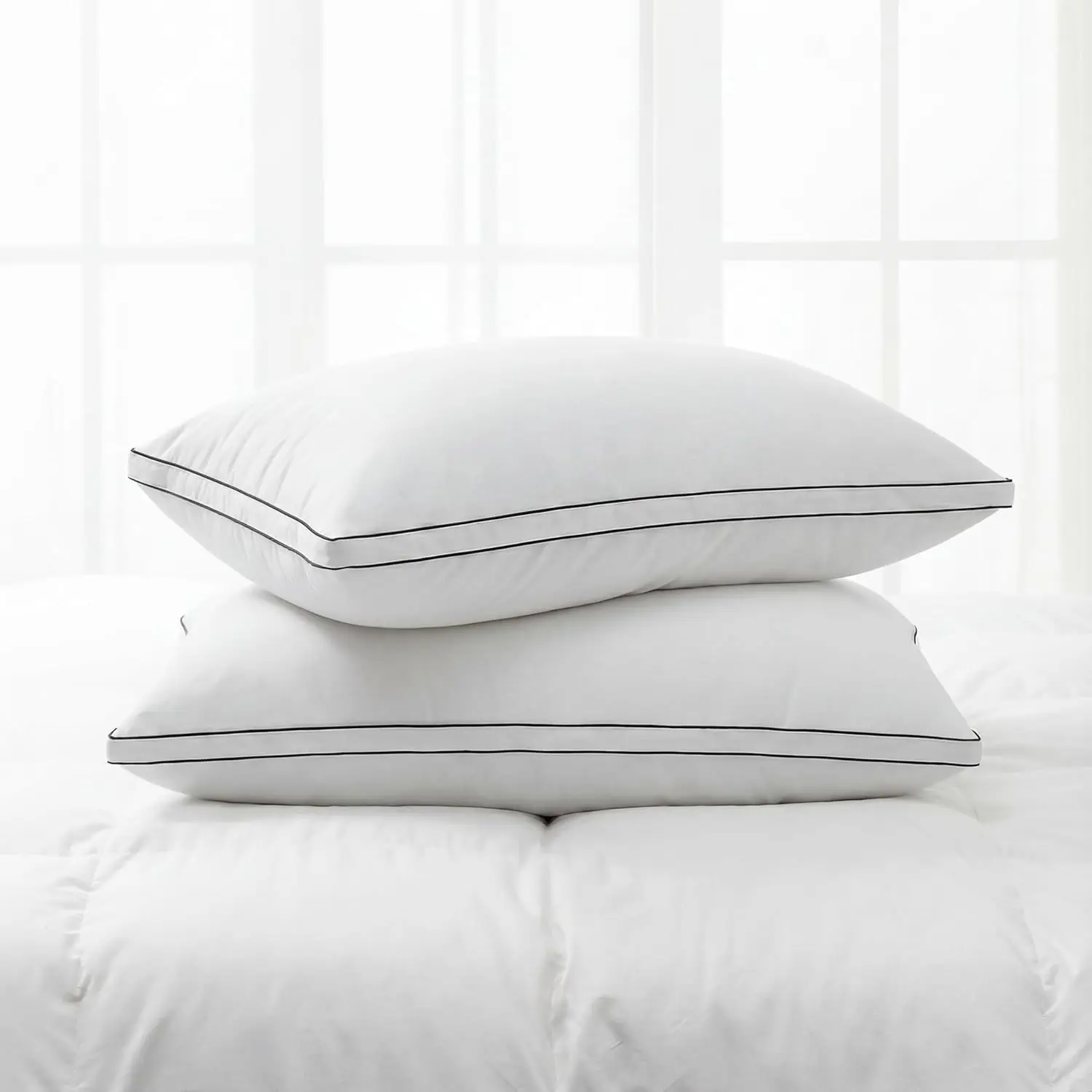 

Queen Size Pillows Set of 2, Down Alternative Bed Pillows with Cotton Cover, Soft Support for Side Back Stomach Sleepers
