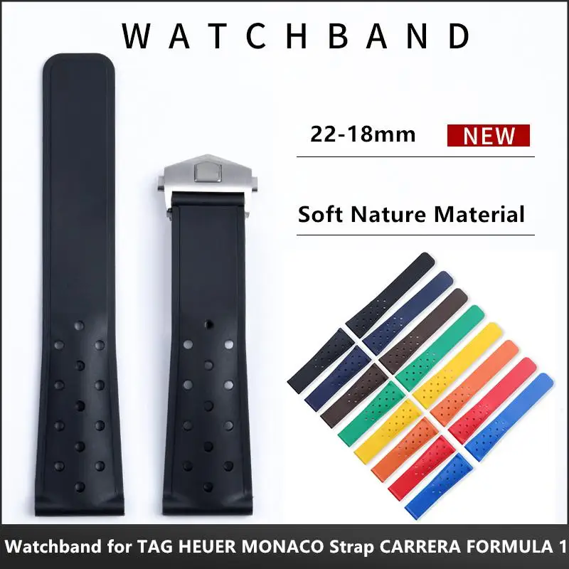 

MAISITU Breathable Rubber Watchband For TAG Strap Heuer F1 CAZ201 WAZ2113 CAZ1010 Wristband Bracelet Steel Fold Buckle 20/22mm