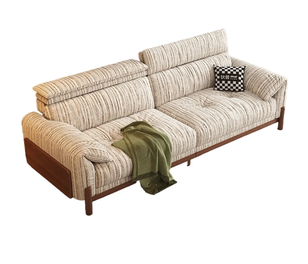 LMM solid wood antique fabric sofa living room straight row chenille foshan furniture