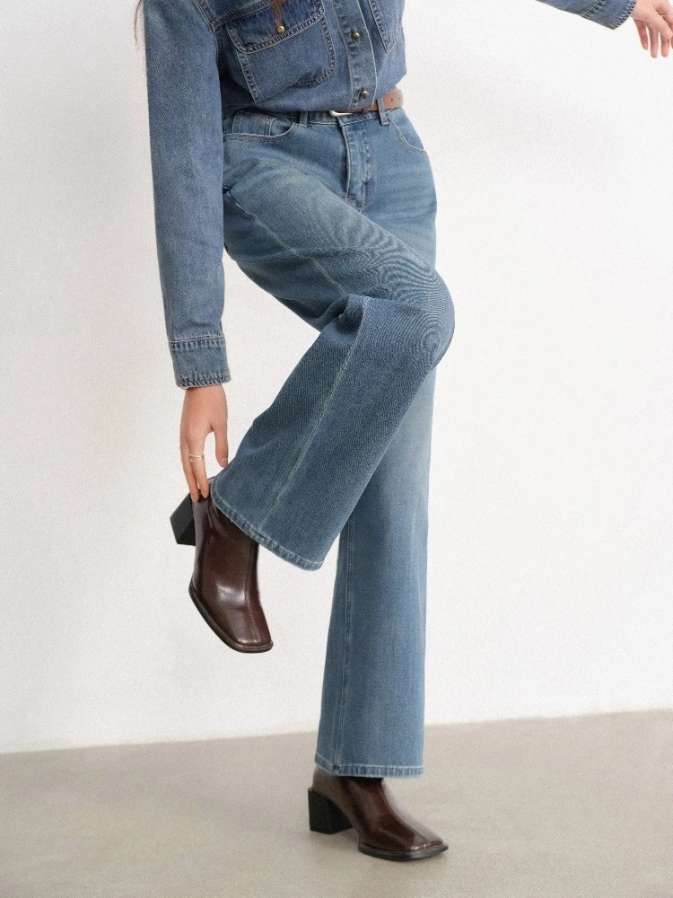 الرجعية غسلها الدينيم السراويل للنساء سيدة منتصف عالية الخصر مستقيم الساق الجينز فضفاضة تناسب عارضة السراويل الطويلة الربيع الزي اليومي