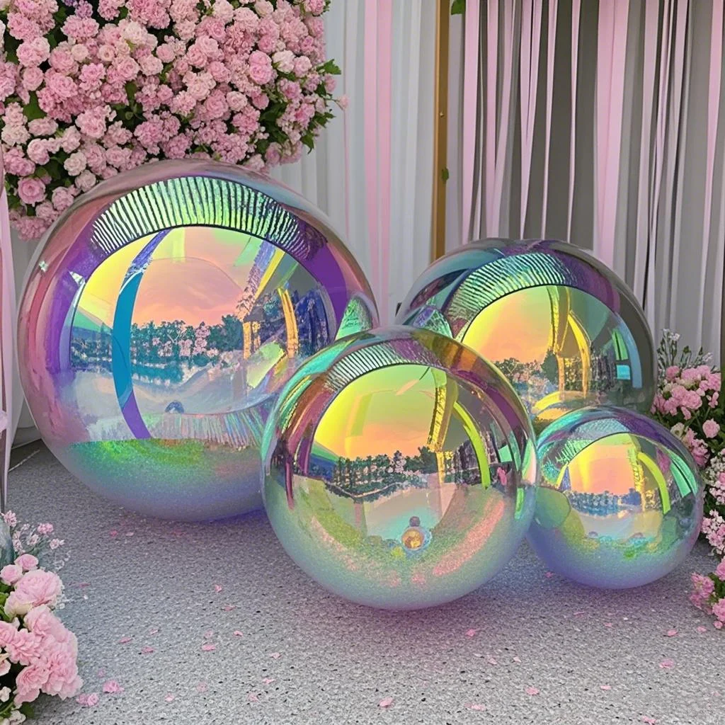 

Iridescent Inflatable Mirror Ball Big Shiny Balls Airtight Giant Mirror Balloon Large PVC Sealed Sphere For Wedding Decoration