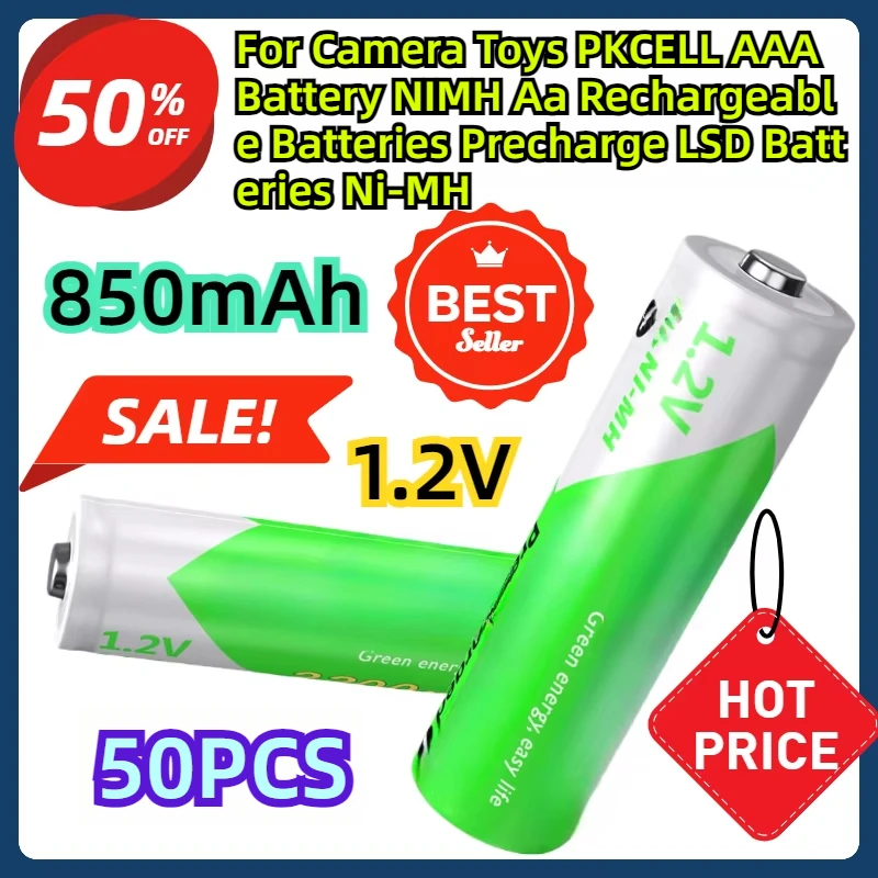 

For Camera Toys PKCELL AAA 850MAH Battery 1.2V NIMH Aa Rechargeable Batteries Precharge LSD Batteries Ni-MH 50pcs