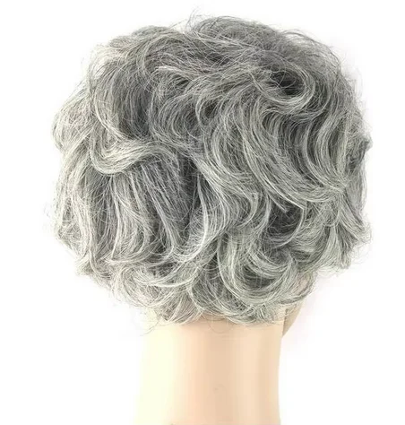 Perucas curtas de cosplay encaracoladas para homens e mulheres, peruca de cabelos grisalhos, cabelo sintético branco misturado, preto