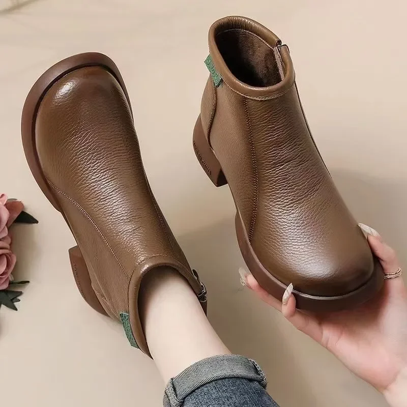 2024 Autumn and Winter New Casual Plus Cashmere Warm Cotton Boots Retro Women's Shoes