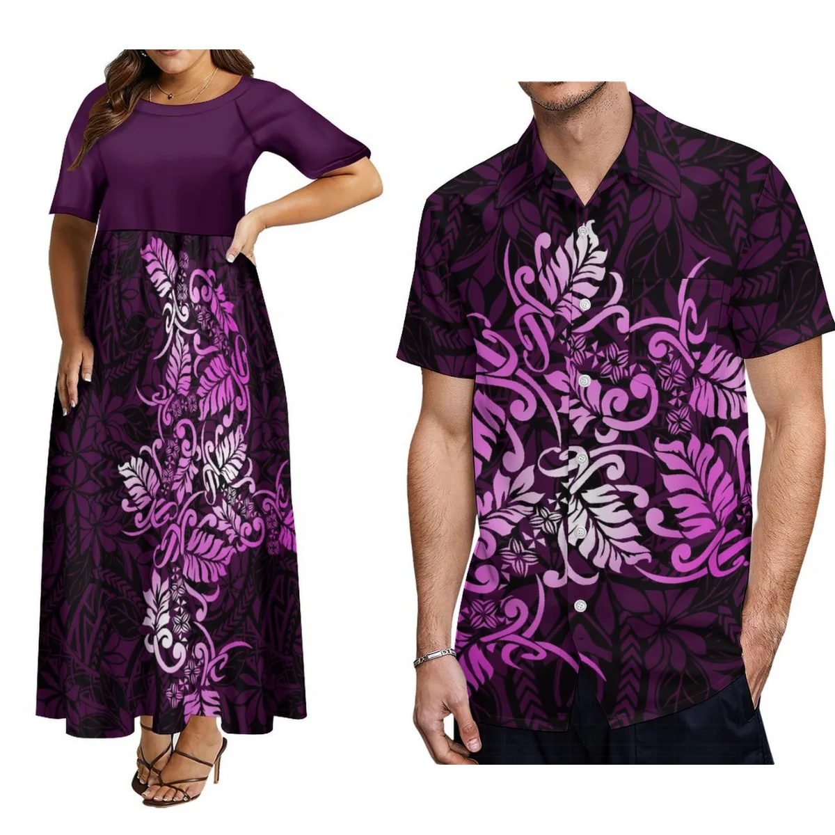 Summer Women\'S Short Sleeve Dress With Temperament Men\'S Pocket Shirt 9xl Polynesian Island Design Couple Suit