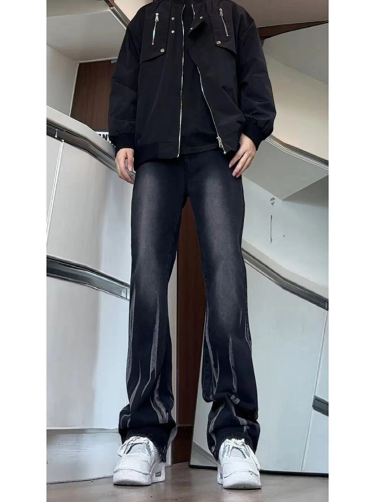 

Американские джинсы в стиле хип-хоп с эффектом тай-дай для мужчин, прямые, зауженные, модные, молодежные, весна-осень